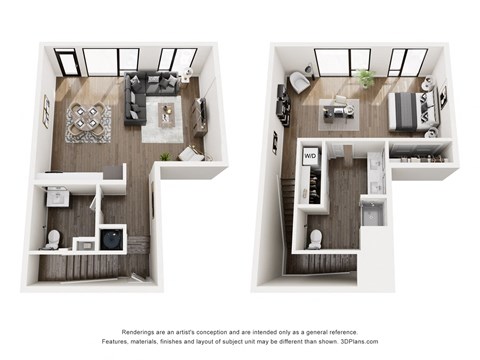 Floor plan for 1 bed, 1.5 baths, 1135 sqft